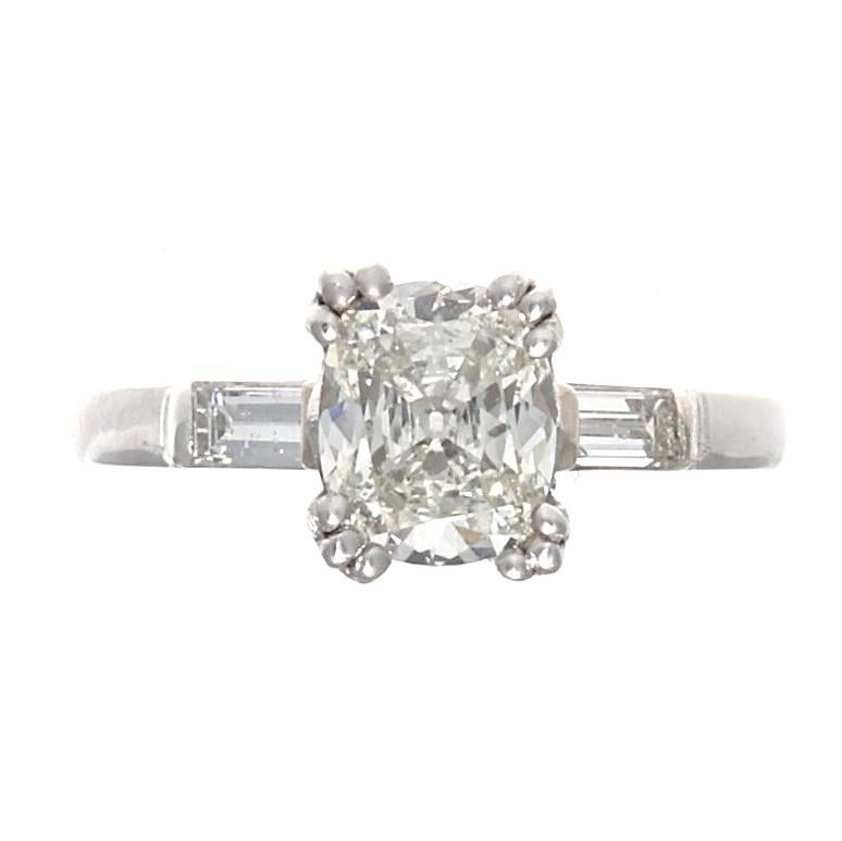 Vintage Art Deco GIA 1.26 Carat Old Mine Cut Diamond Platinum Engagement Ring In Excellent Condition In Beverly Hills, CA