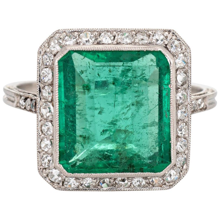 Vintage Art Deco GIA 3.50 Carat Emerald Diamond Ring Gemstone Platinum ...