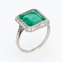 Vintage Art Deco GIA 3.50 Carat Emerald Diamond Ring Gemstone Platinum