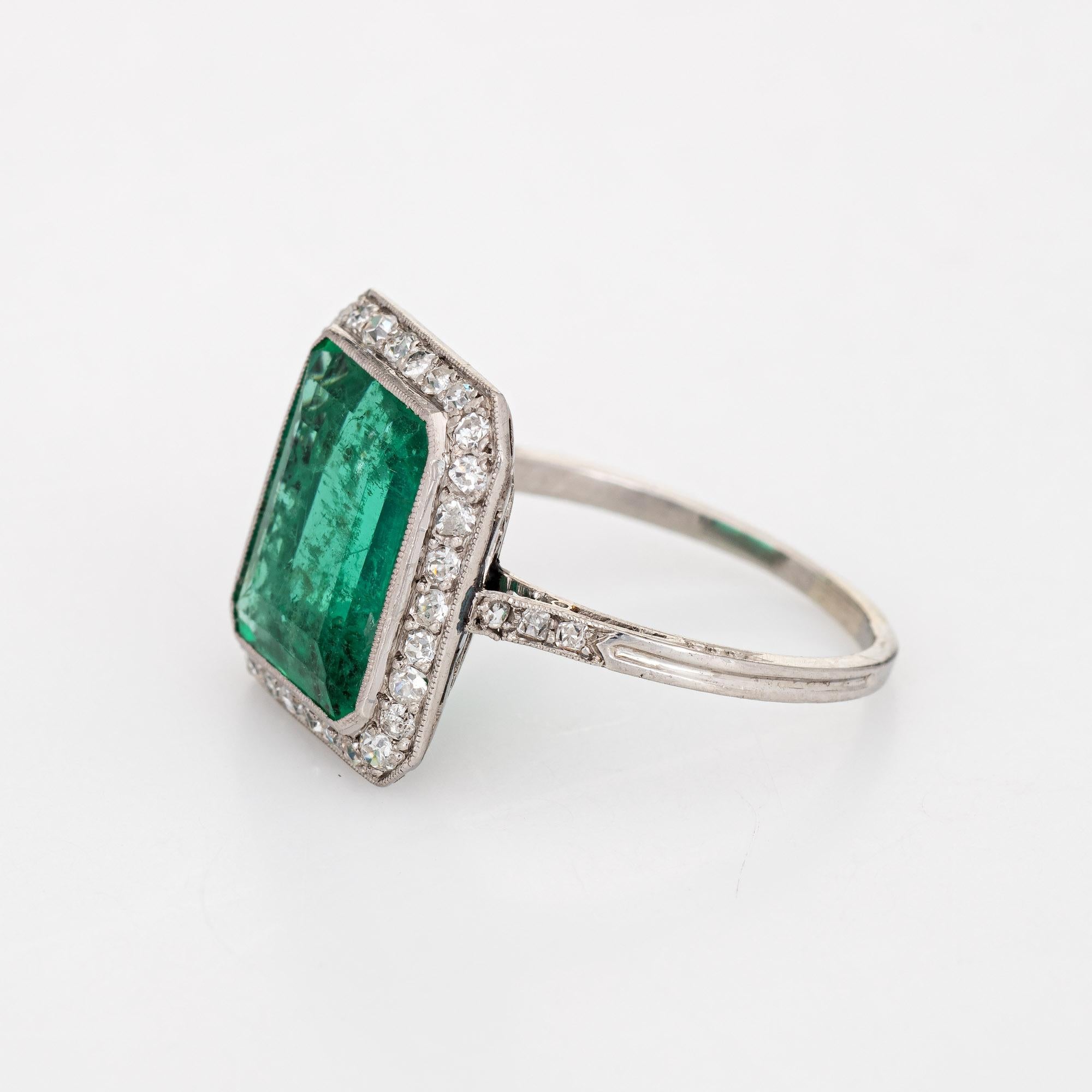Octagon Cut Vintage Art Deco GIA 3.50 Carat Emerald Diamond Ring Gemstone Platinum