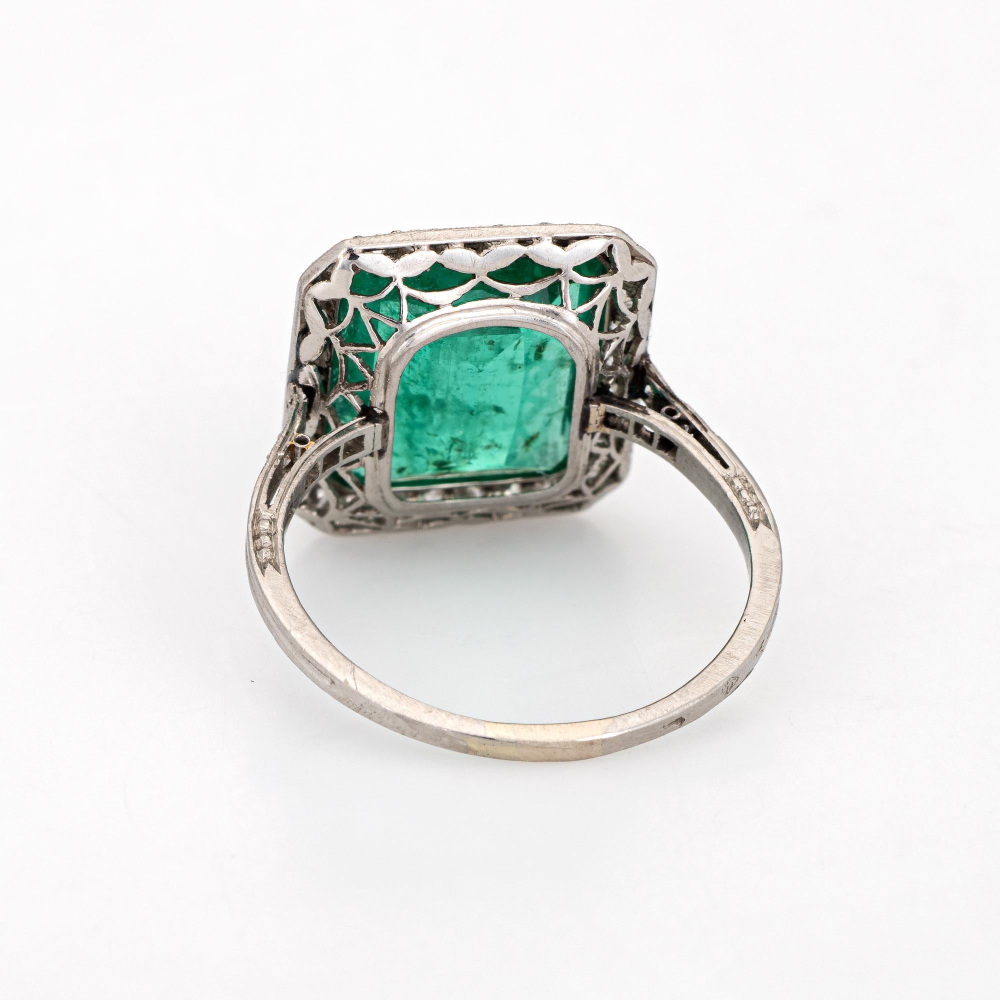 Vintage Art Deco GIA 3.50 Carat Emerald Diamond Ring Gemstone Platinum In Good Condition In Torrance, CA