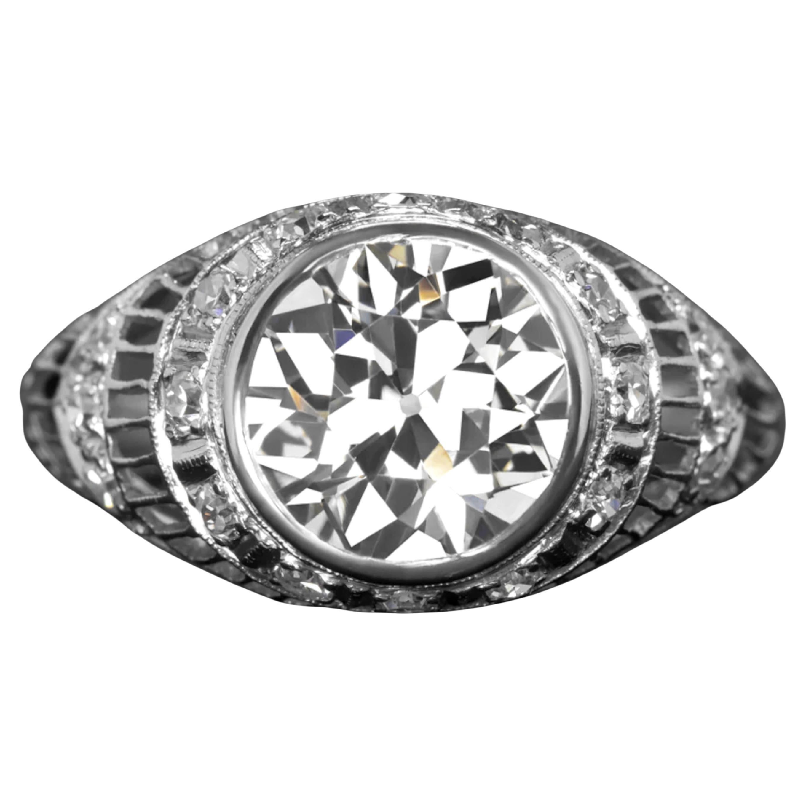 Taille vieille mine Bague vintage Art déco avec diamant européen ancien certifié GIA en vente