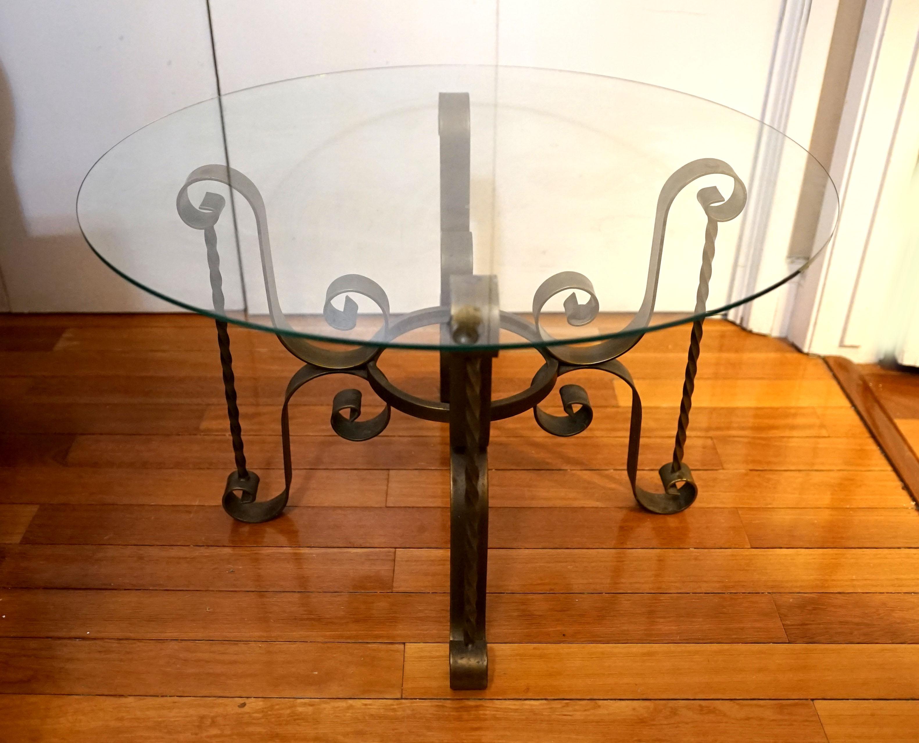 Vintage Art Deco Gilt Wrought Iron Table Base and Glass Top 2