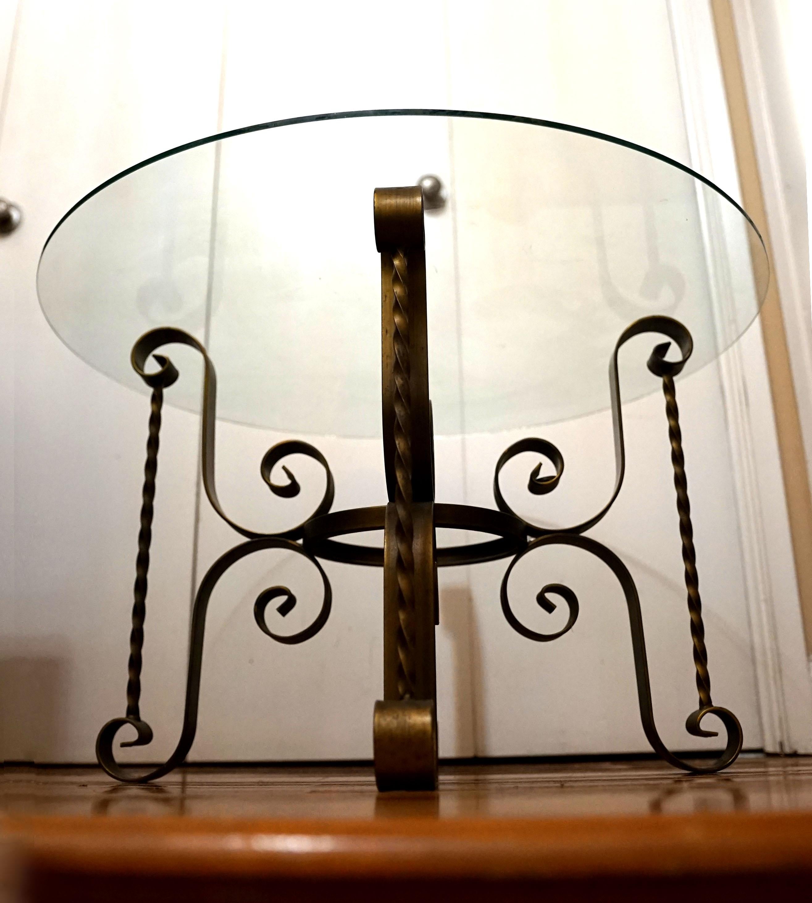 Vintage Art Deco Gilt Wrought Iron Table Base and Glass Top 5