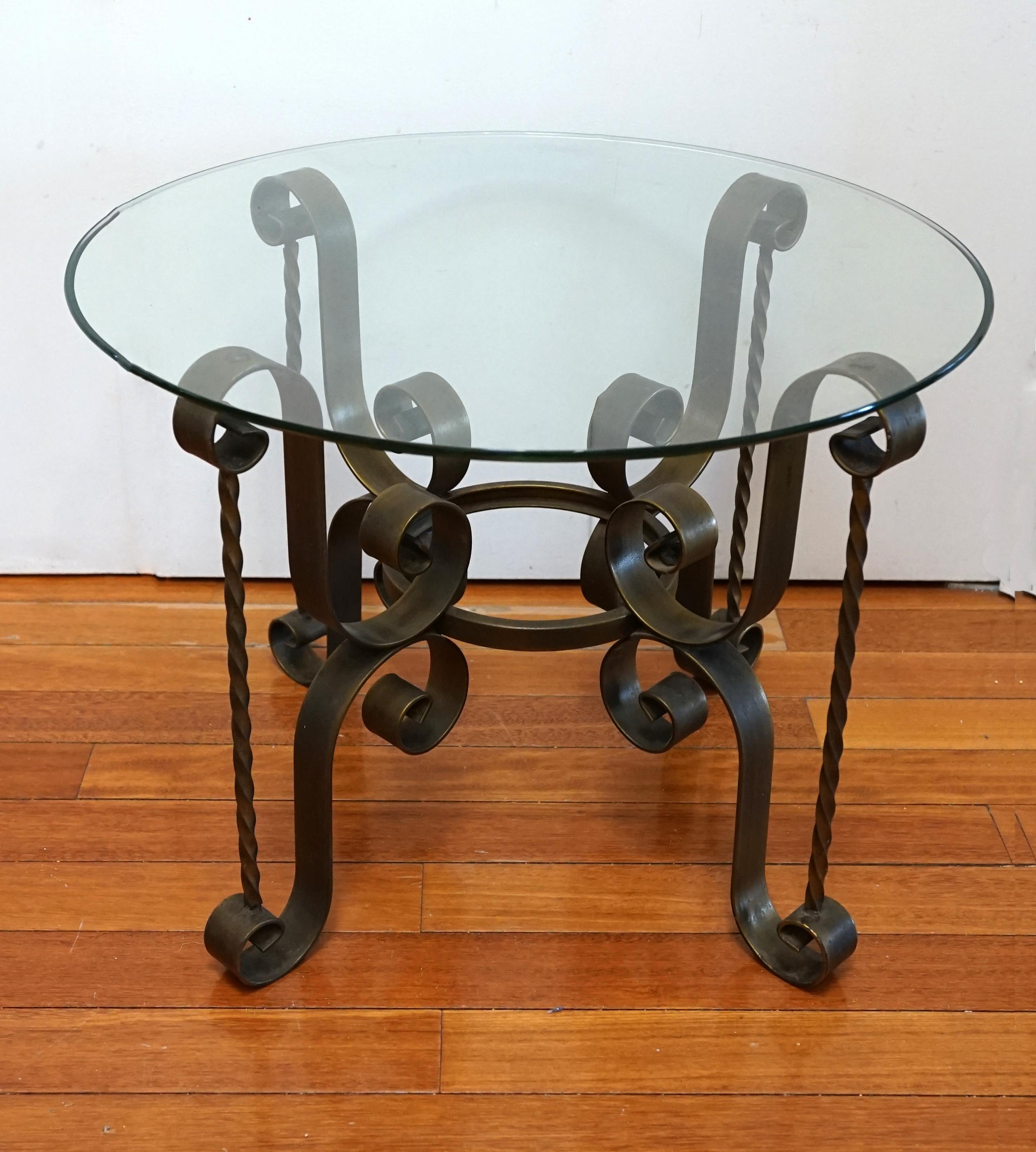 Vintage Art Deco Gilt Wrought Iron Table Base and Glass Top In Good Condition In Lomita, CA