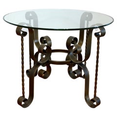 Vintage Art Deco Gilt Wrought Iron Table Base and Glass Top