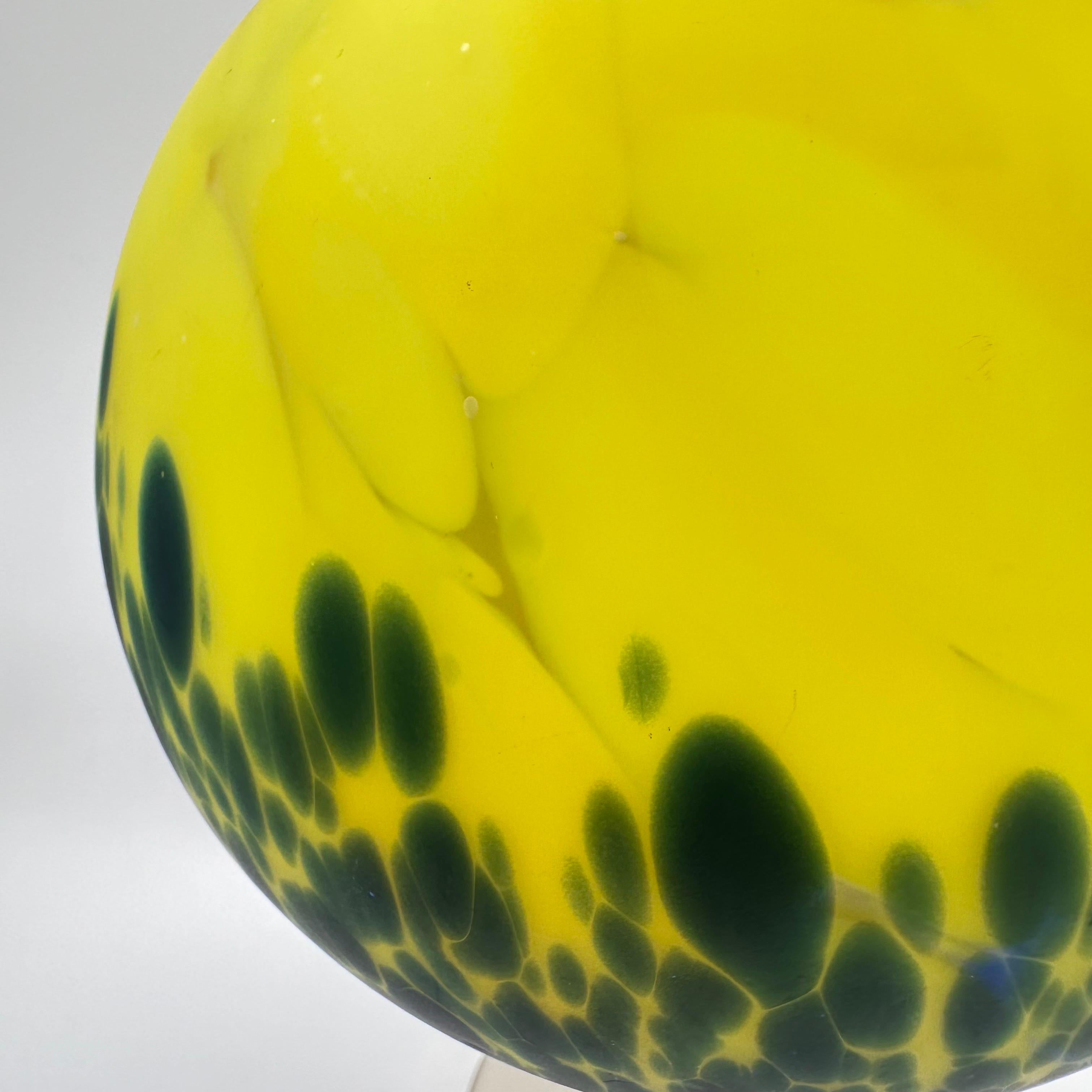 Vintage Art Deco Glass and Chrome Table Lamp with Bright Yellow and Green Globe For Sale 9