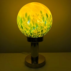 Vintage Art Deco Glass and Chrome Table Lamp with Bright Yellow and Green Globe