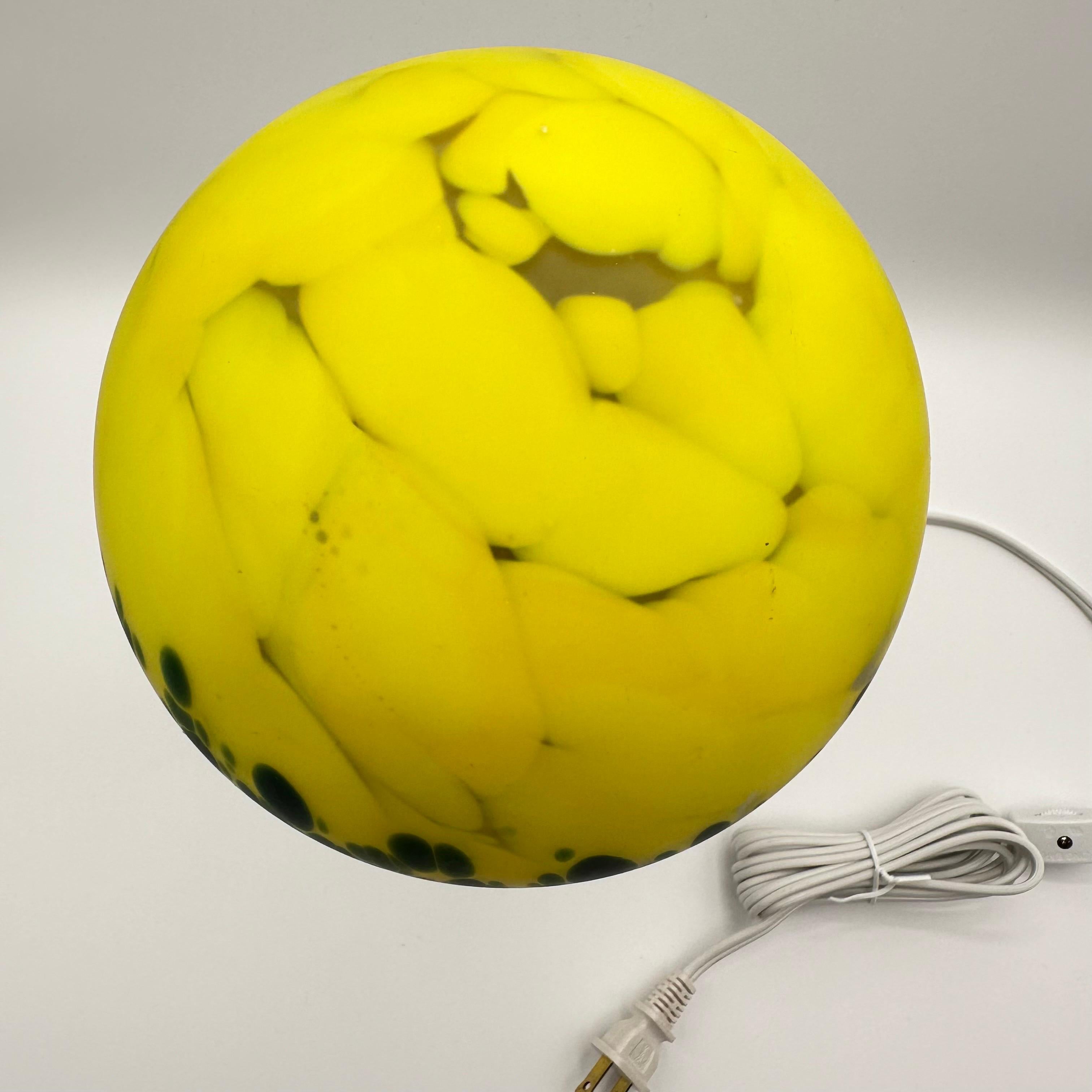 Vintage Art Deco Glass and Chrome Table Lamp with Bright Yellow and Green Globe For Sale 1
