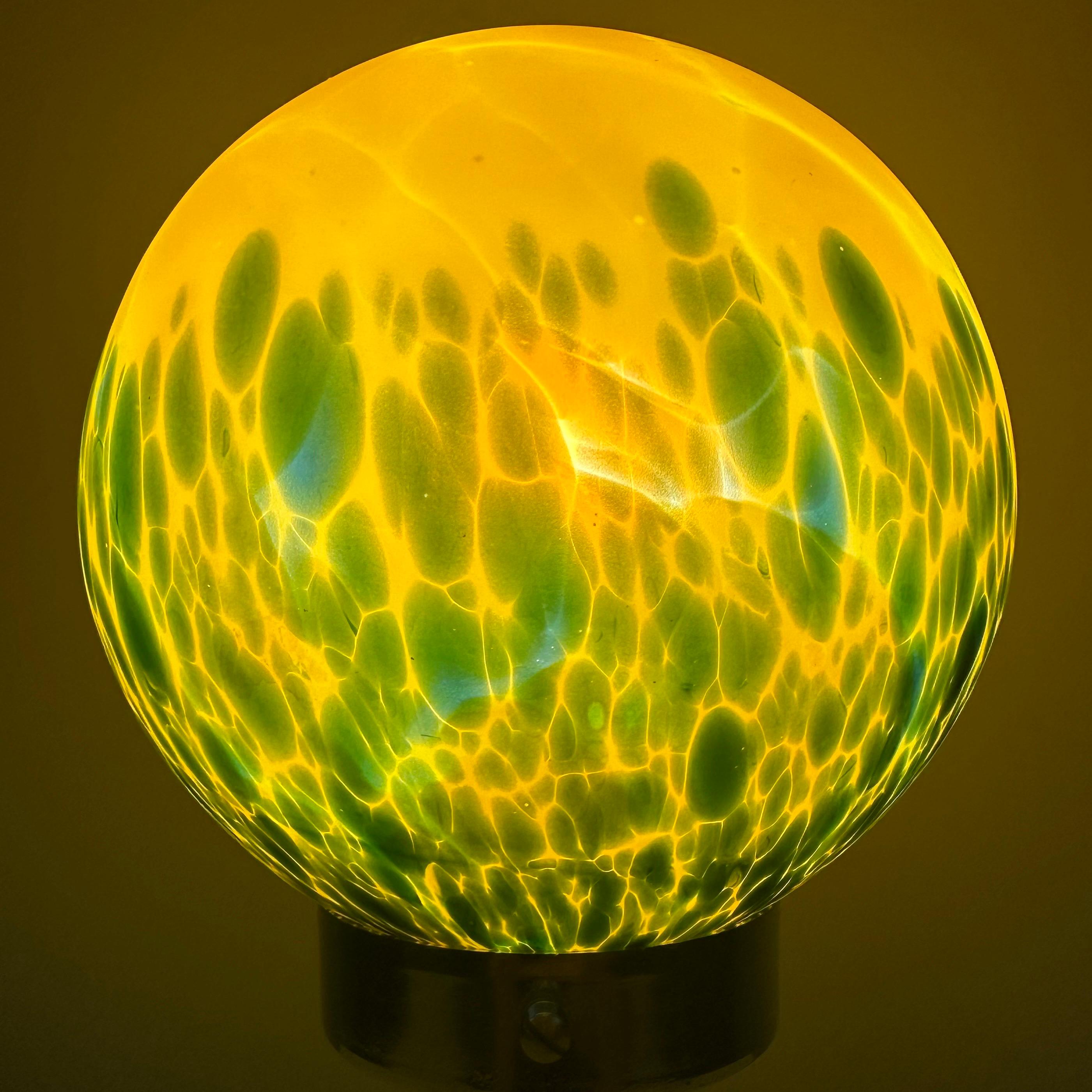 Vintage Art Deco Glass and Chrome Table Lamp with Bright Yellow and Green Globe For Sale 2