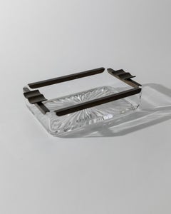Vintage Art Deco Glass Ashtray with Crystal Glass and Metal, Italy, 1930s