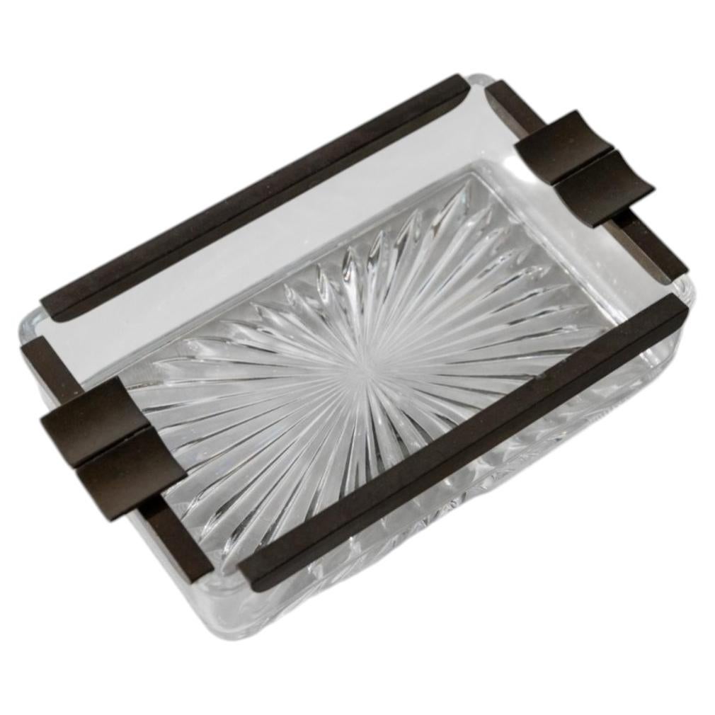 Vintage Art Deco Glass Ashtray with Crystal Glass and Metal, Italy, 1930s
