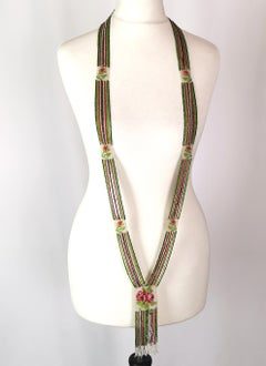 Vintage Art Deco glass beadwork sautoir necklace, floral, Flapper length