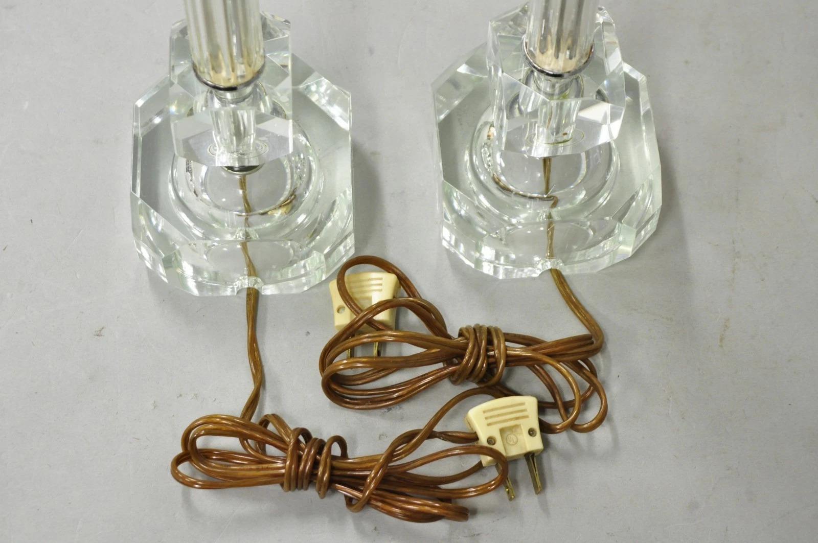 Vintage Art Deco Glass Column Candlestick Small Boudoir Vanity Bedroom Lamp Pair For Sale 5