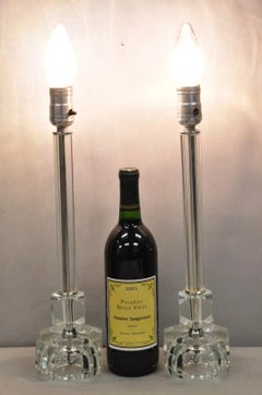 Vintage Art Deco Glass Column Candlestick Small Boudoir Vanity Bedroom Lamp Pair