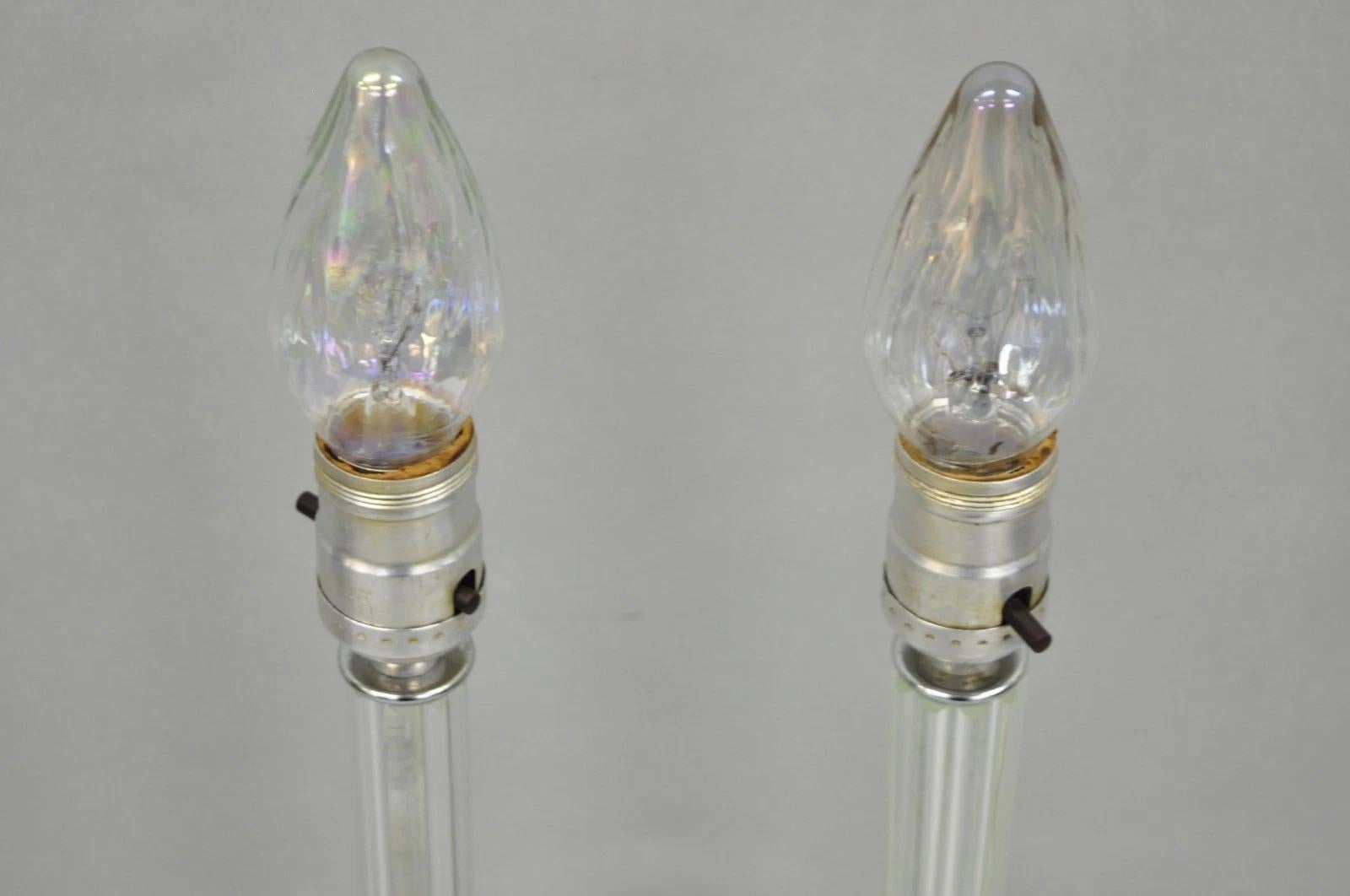 Vintage Art Deco Glass Column Candlestick Small Boudoir Vanity Bedroom Lamp Pair For Sale 2