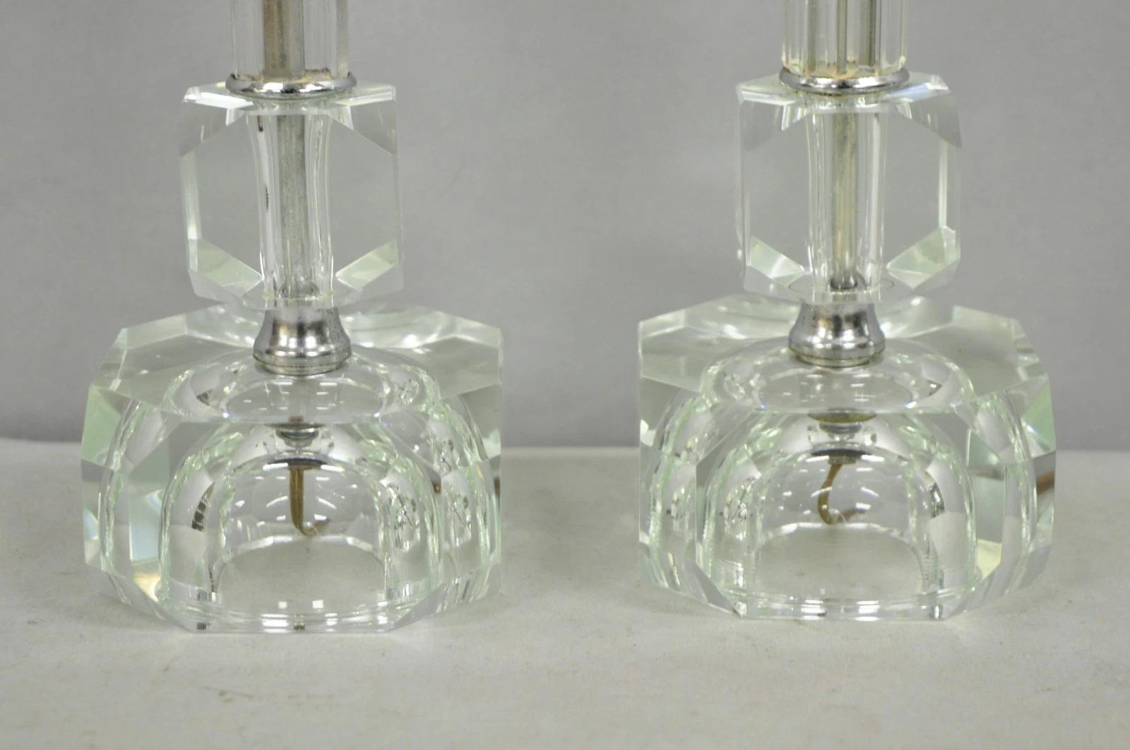 Vintage Art Deco Glass Column Candlestick Small Boudoir Vanity Bedroom Lamp Pair For Sale 3