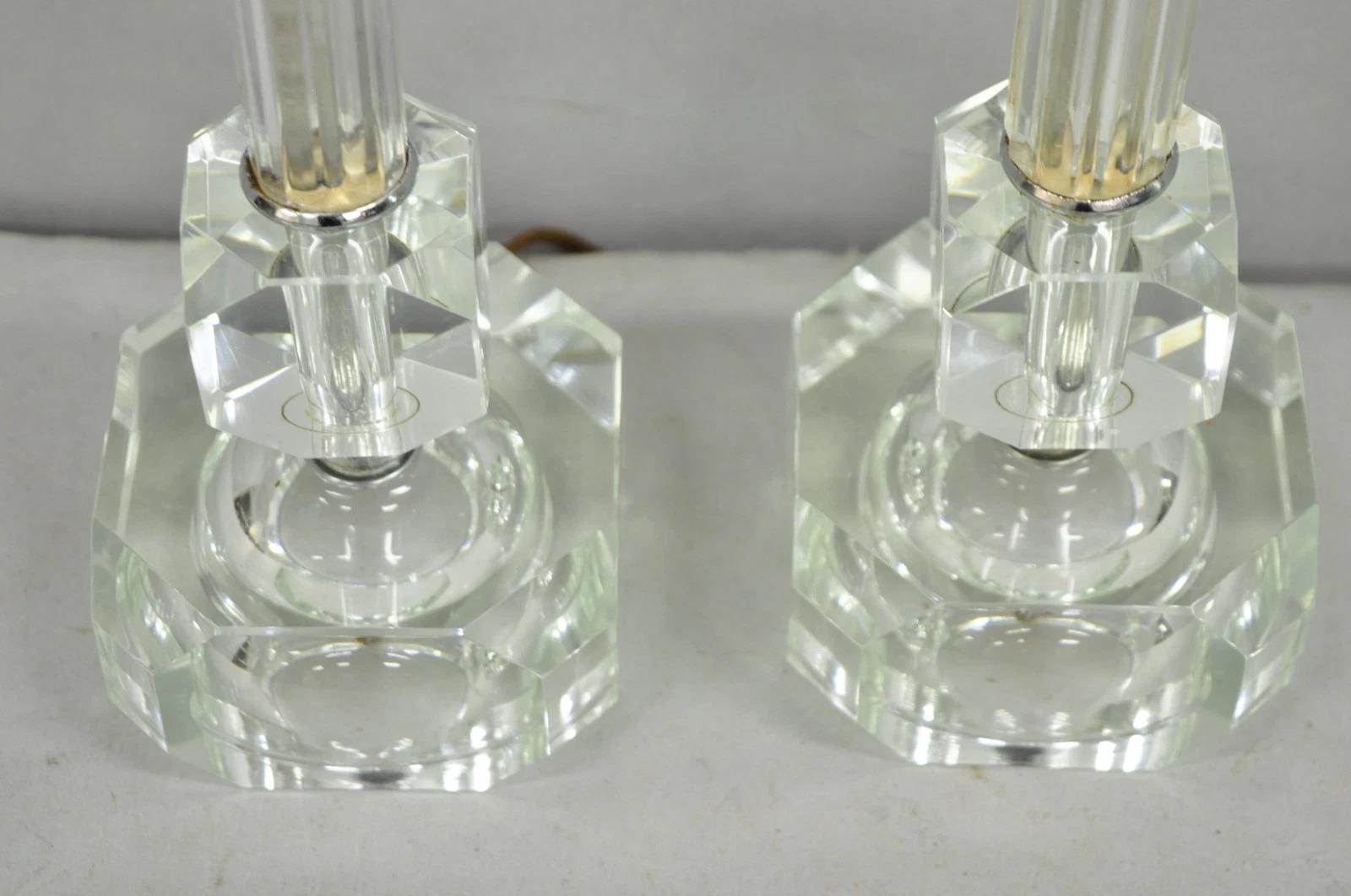Vintage Art Deco Glass Column Candlestick Small Boudoir Vanity Bedroom Lamp Pair For Sale 4