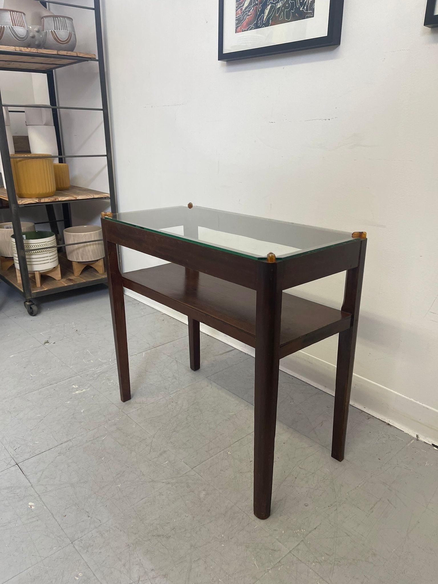 Vintage Art Deco Glass Top Wooden End Table. Uk Import. In Good Condition For Sale In Seattle, WA