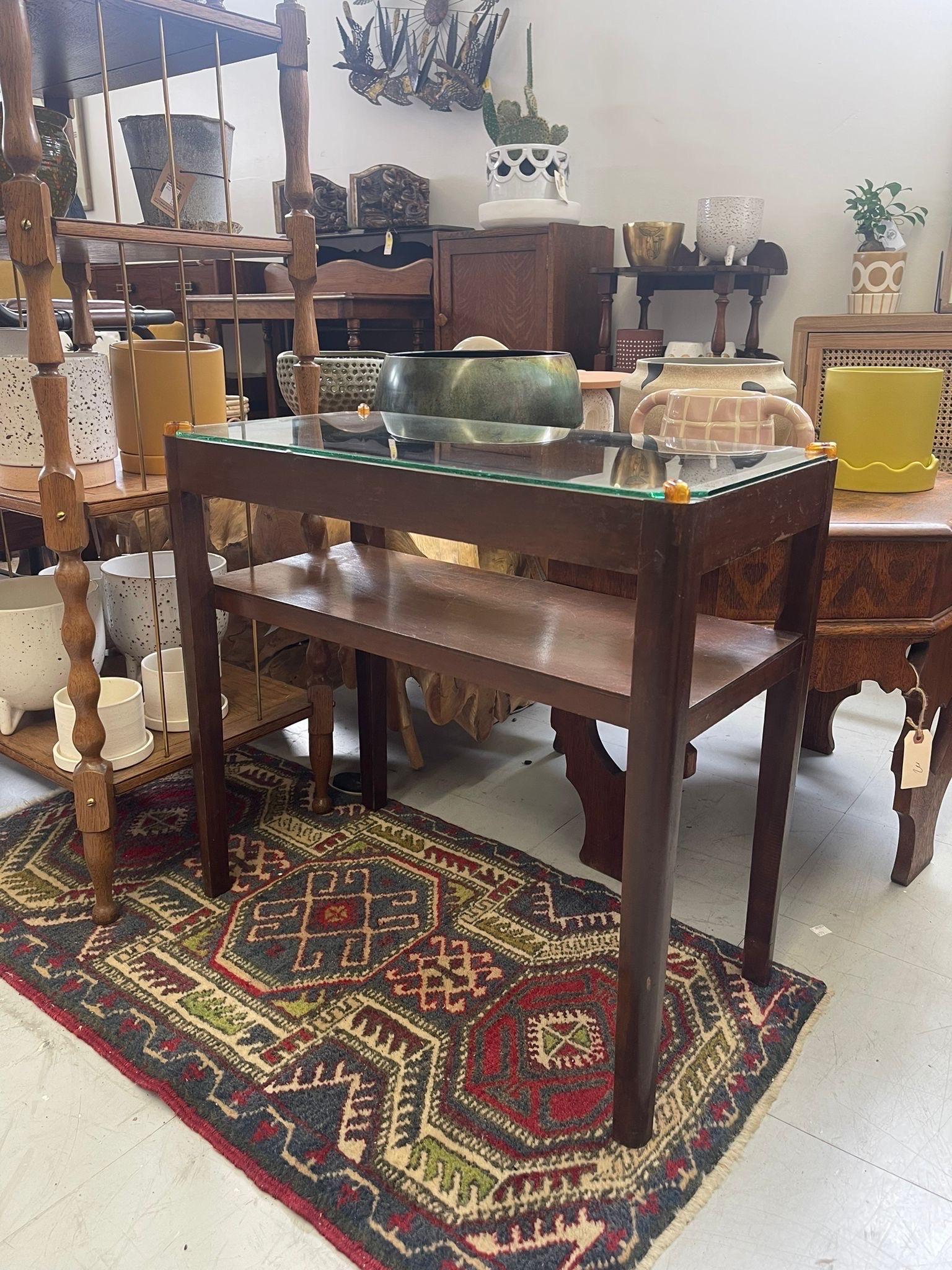Vintage Art Deco Glass Top Wooden End Table. Uk Import. For Sale 4