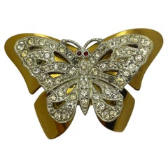 Vintage Art Deco gold silver tone rhinestone butterfly designer brooch