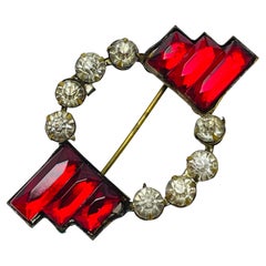 Vintage art deco gold tone glass designer brooch