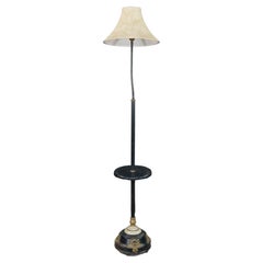 Vintage Art Deco Gooseneck Floor Lamp Drink Tray Smoke Stand Faux Onyx Base