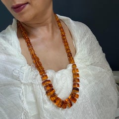 Vintage Art Deco Graduated Pressed Amber Cube Bead Necklace, Hand-Knotted