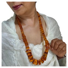 Vintage Art Deco Graduated Pressed Amber Cube Bead Necklace, Hand-Knotted
