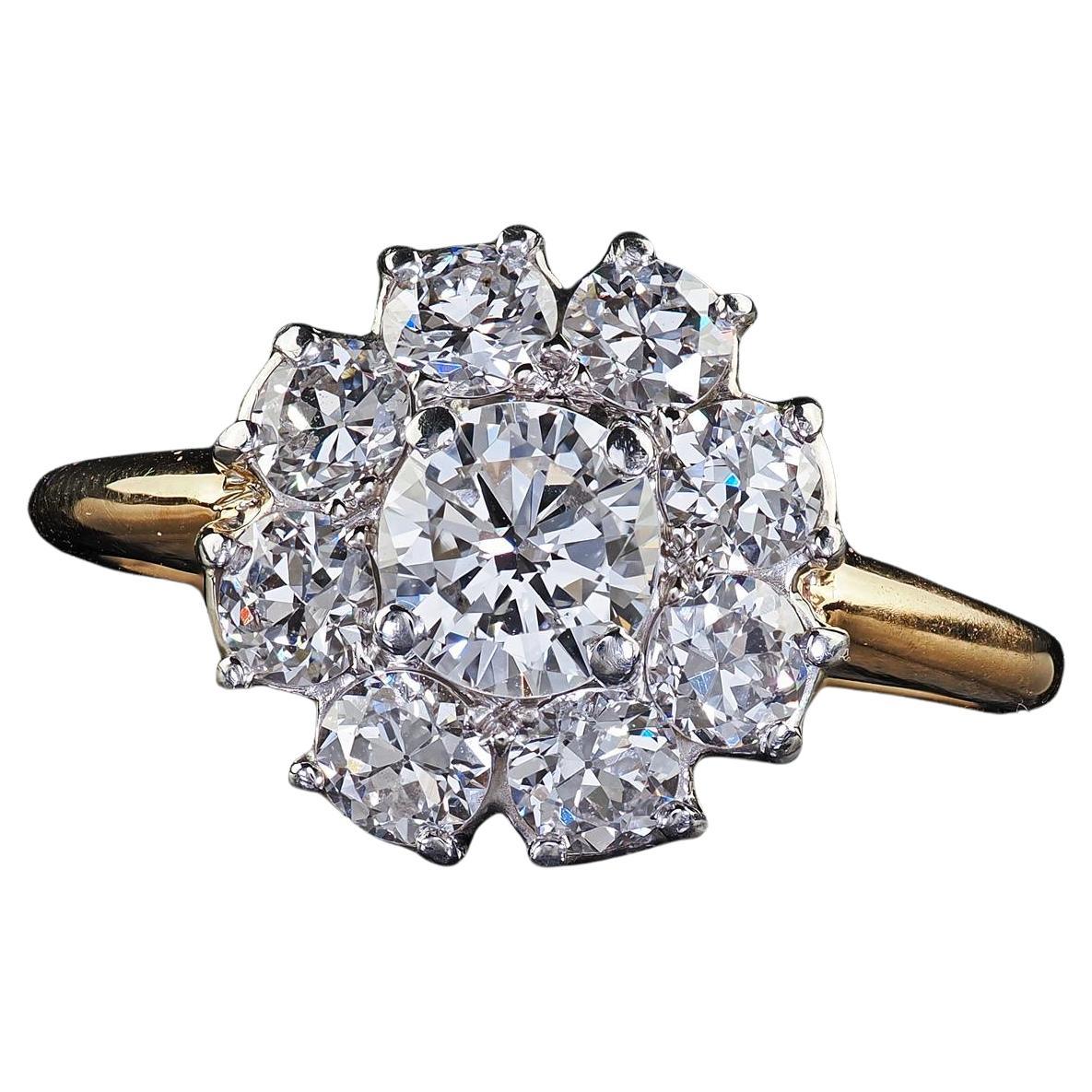 Vintage Art Deco Granat Bros. 14K Gold Old Cut Diamond Cluster Engagement Ring For Sale