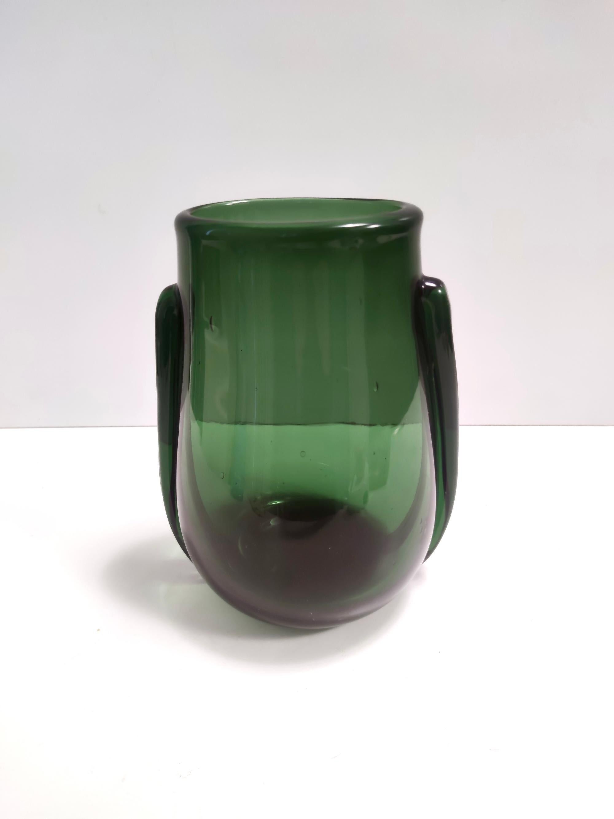 Italian Vintage Art Deco Green Hand-Blown Glass Vase, Empoli, Italy For Sale