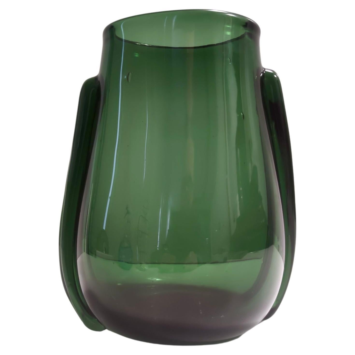 Vintage Art Deco Green Hand-Blown Glass Vase, Empoli, Italy For Sale