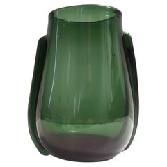 Antique Art Deco Green Hand-Blown Glass Vase, Empoli, Italy