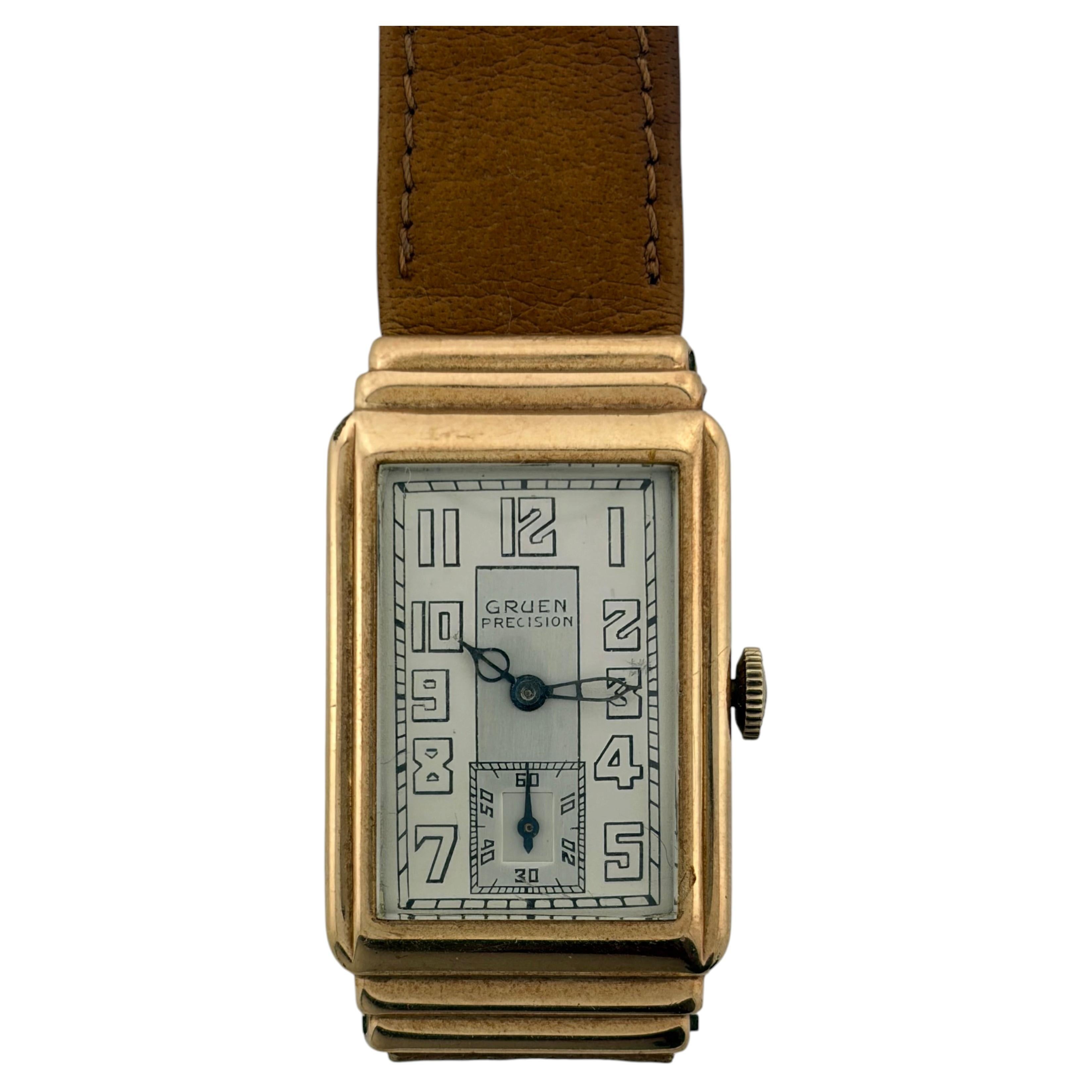 Vintage Art Deco Gruen Precision 14K Gold-Filled "Stepped Case" Tank Watch
