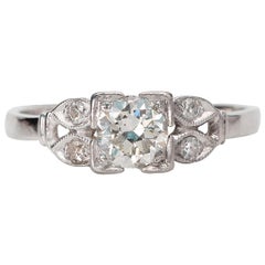 Vintage Art Deco Half Carat Old European Cut Diamond Platinum Engagement Ring