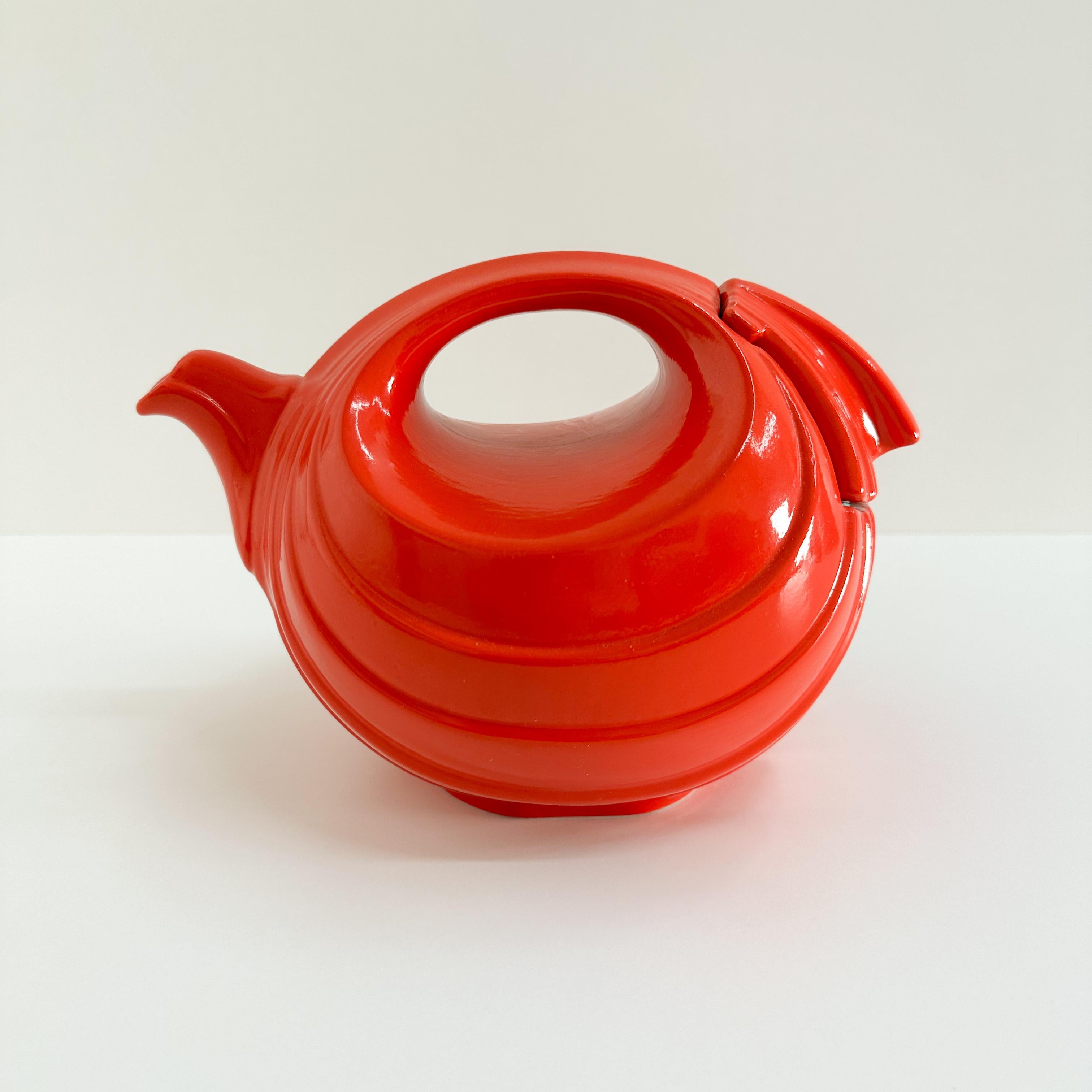 Streamlined Moderne Vintage Art Deco Hall China Company Rhythm Teapot Scarlet Orange Streamline Mode