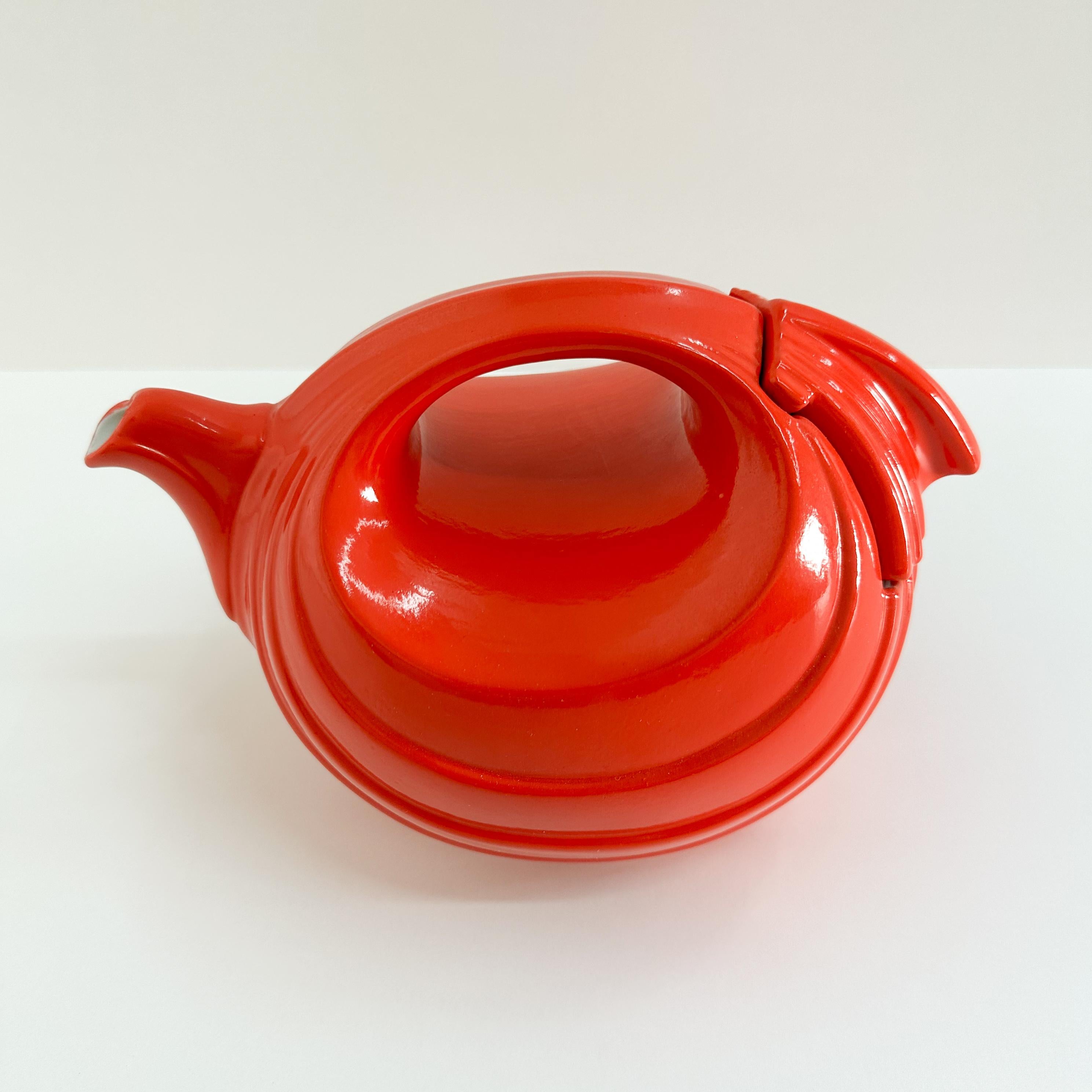 North American Vintage Art Deco Hall China Company Rhythm Teapot Scarlet Orange Streamline Mode