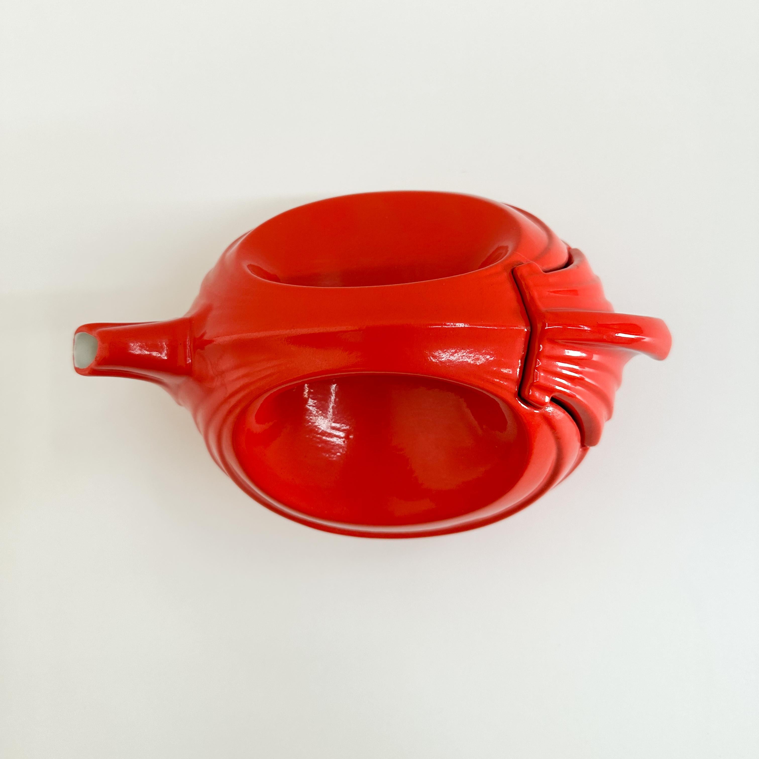 Mid-20th Century Vintage Art Deco Hall China Company Rhythm Teapot Scarlet Orange Streamline Mode