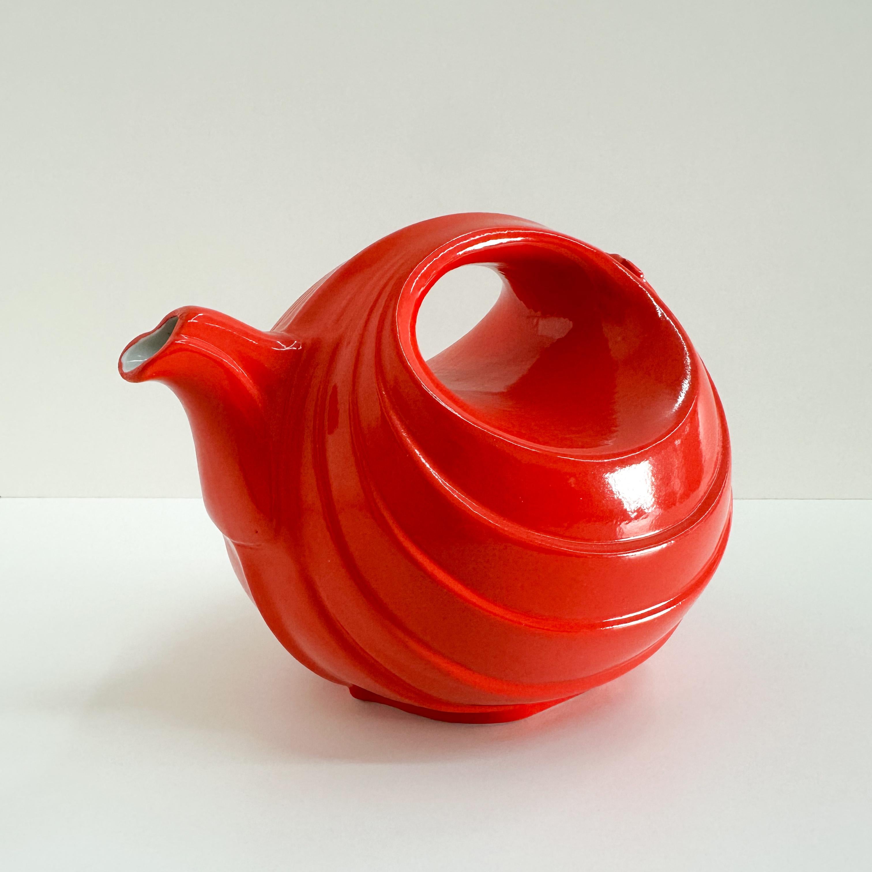 Porcelain Vintage Art Deco Hall China Company Rhythm Teapot Scarlet Orange Streamline Mode