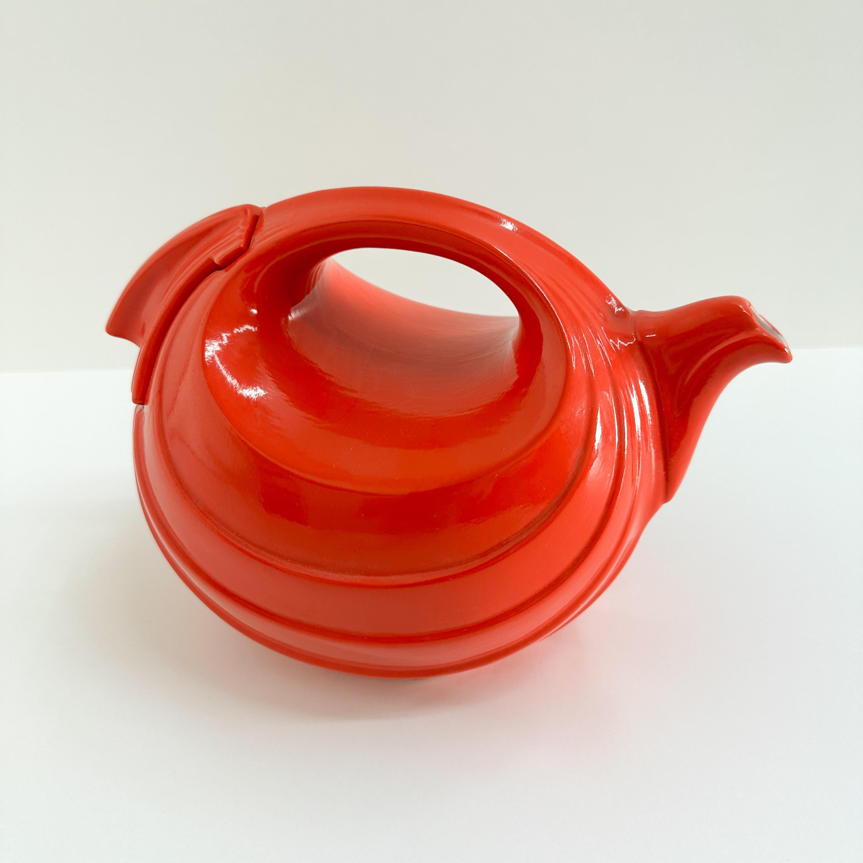 Vintage Art Deco Hall China Company Rhythm Teapot Scarlet Orange Streamline Mode 1