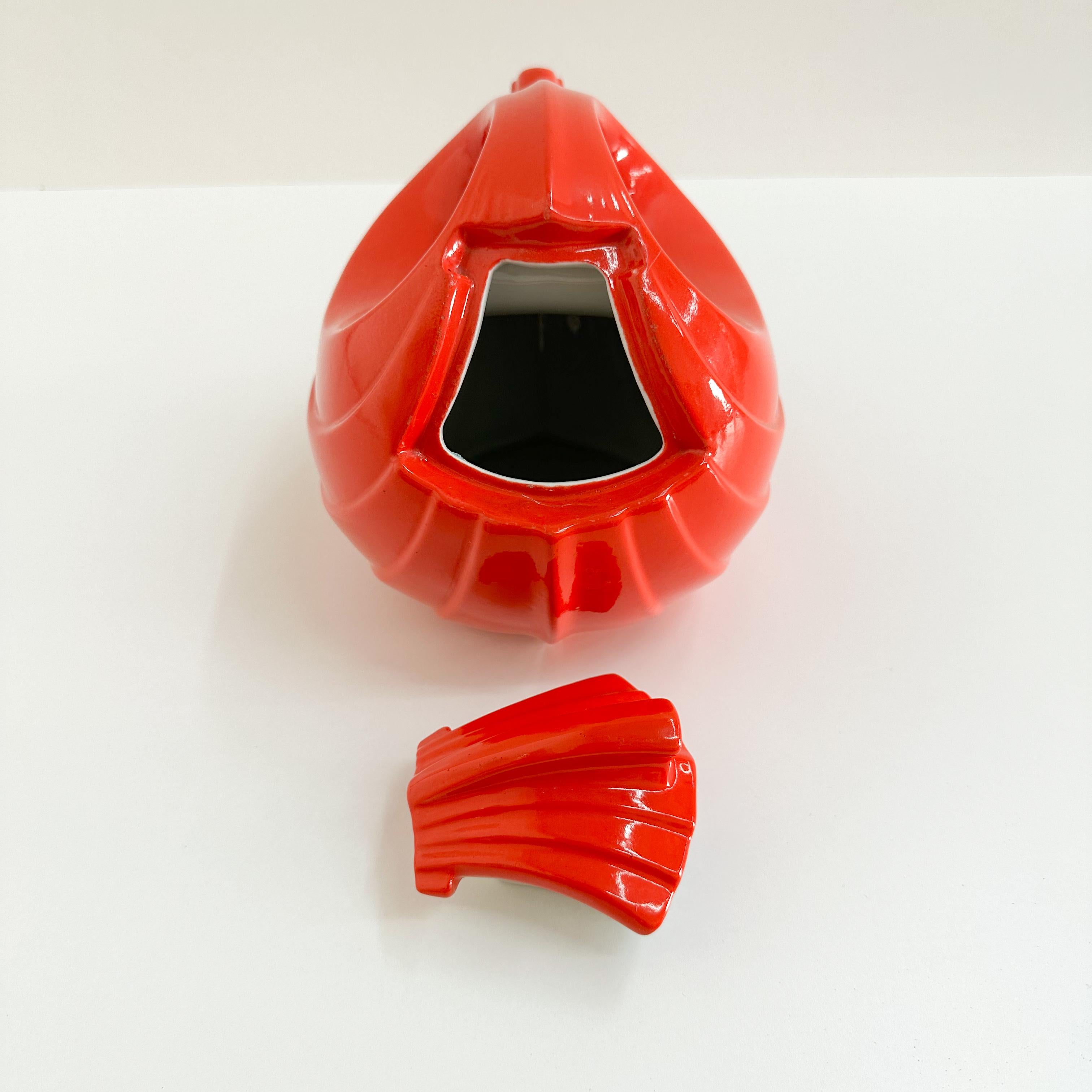 Vintage Art Deco Hall China Company Rhythm Teapot Scarlet Orange Streamline Mode 2