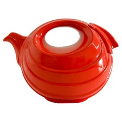 Vintage Art Deco Hall China Company Rhythm Teapot Scarlet Orange Streamline Mode