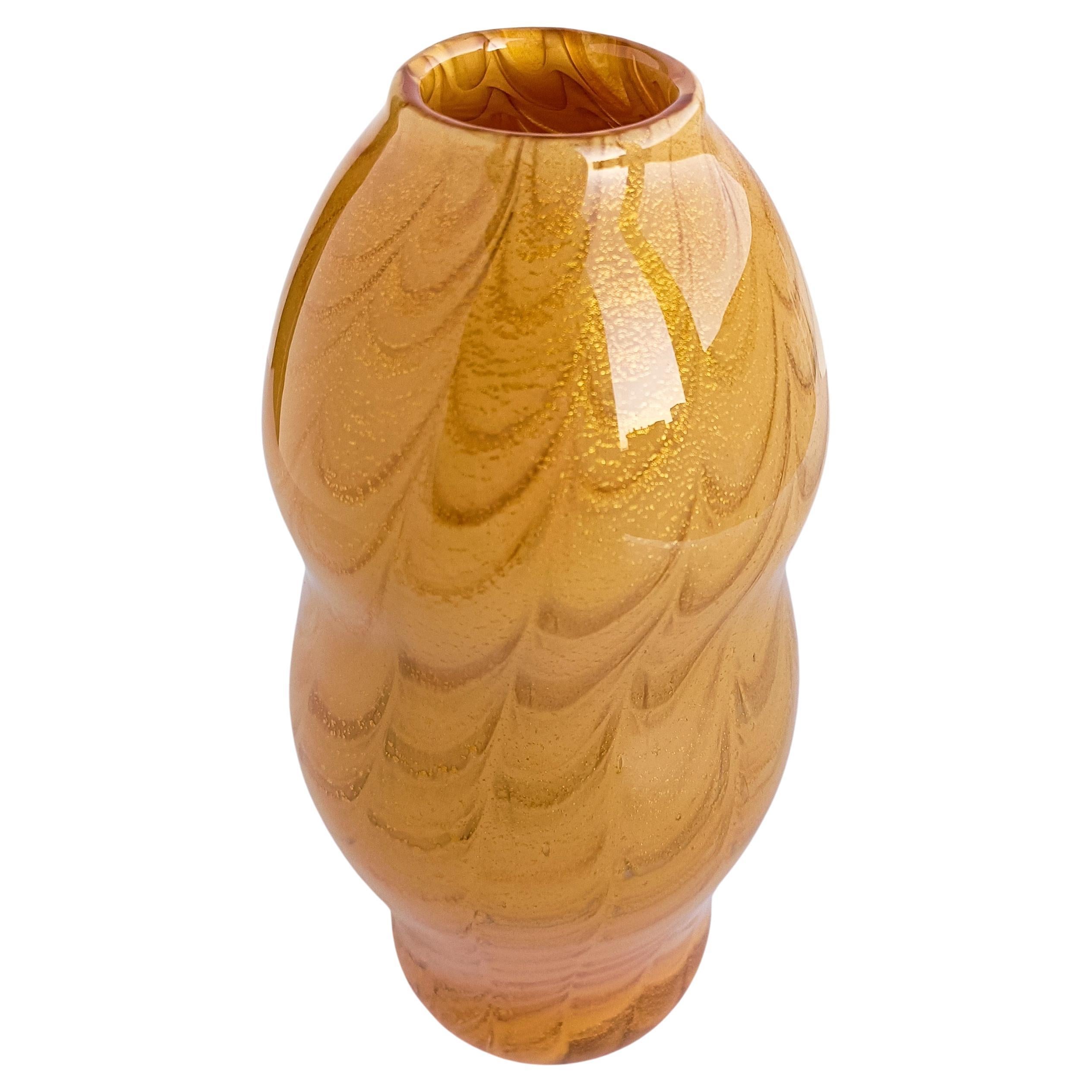 Vintage Italian Art Deco Signed Murano Glass Vase With Gold Flecks For Sale 1