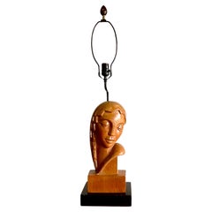 Vintage Art Deco Hand Carved Lady Table Lamp