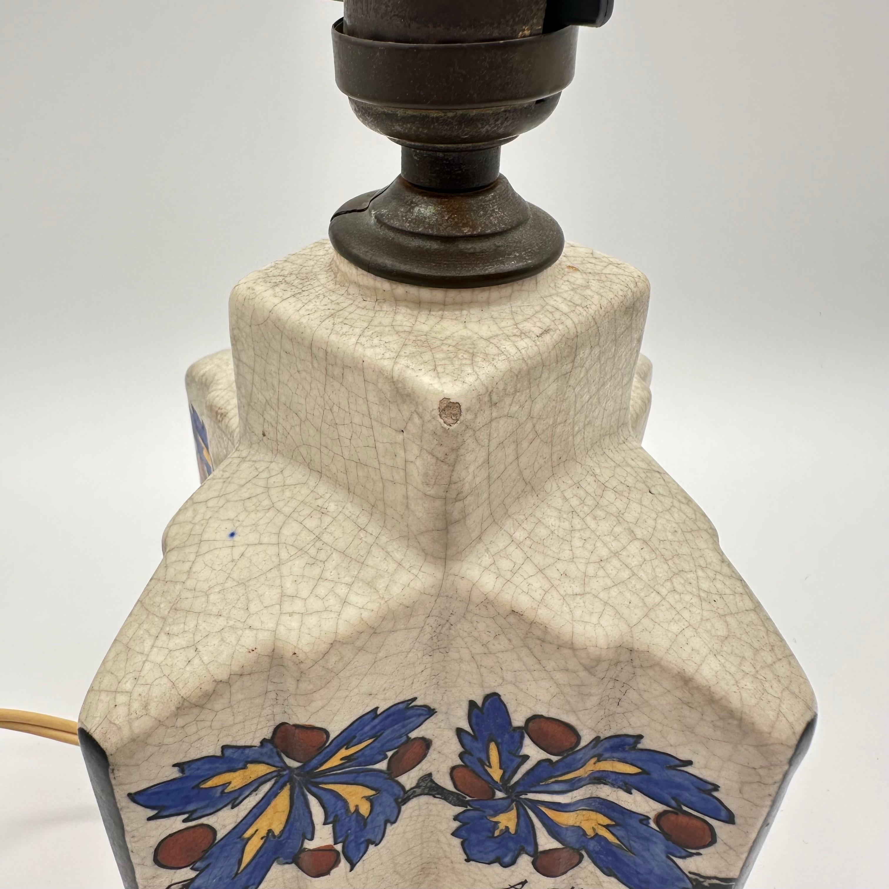 Vintage Art Deco Hand Glazed Ceramic Table Lamp by Antoine Dubois, Signed 6