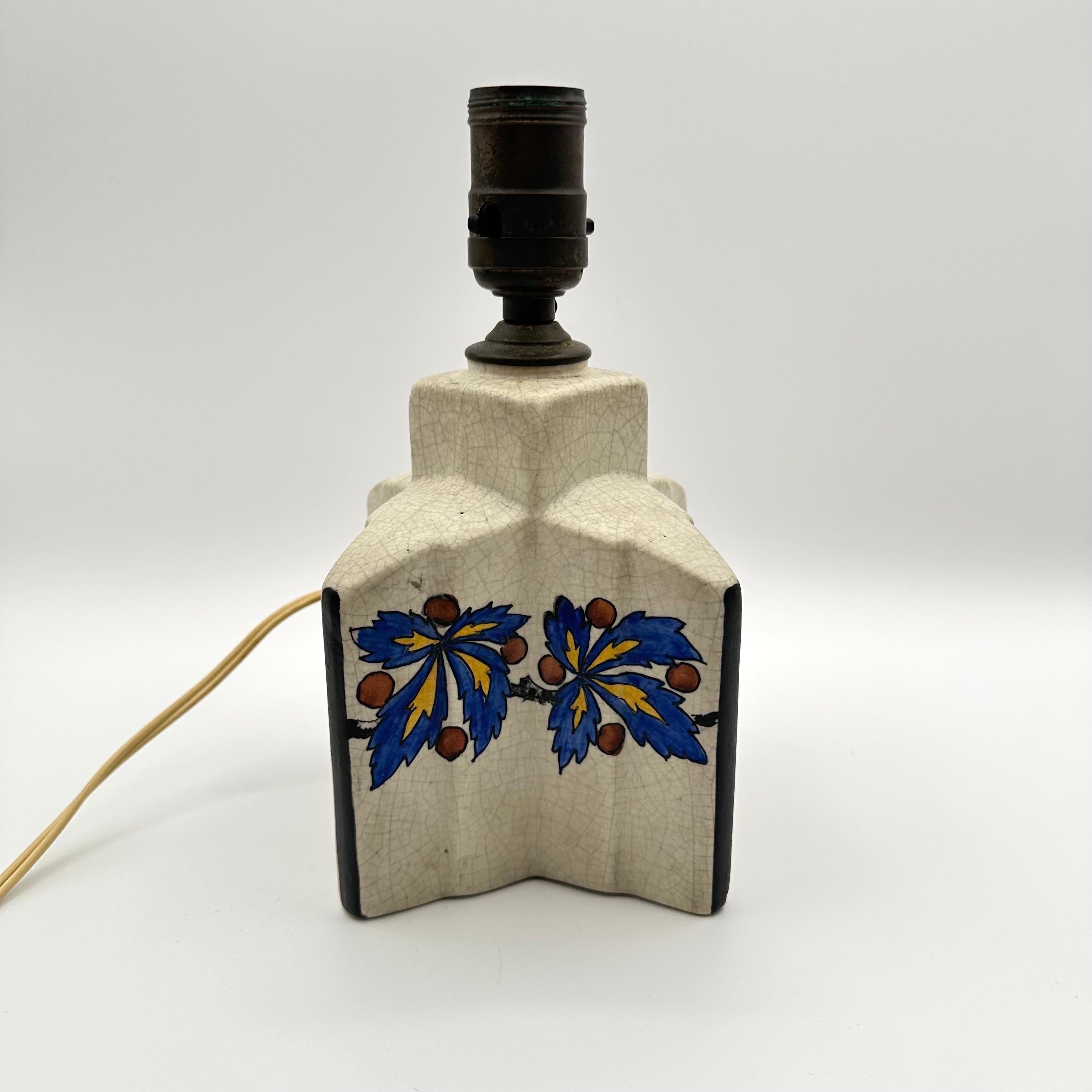 Mid-20th Century Vintage Art Deco Hand Glazed Ceramic Table Lamp by Antoine Dubois, Signed