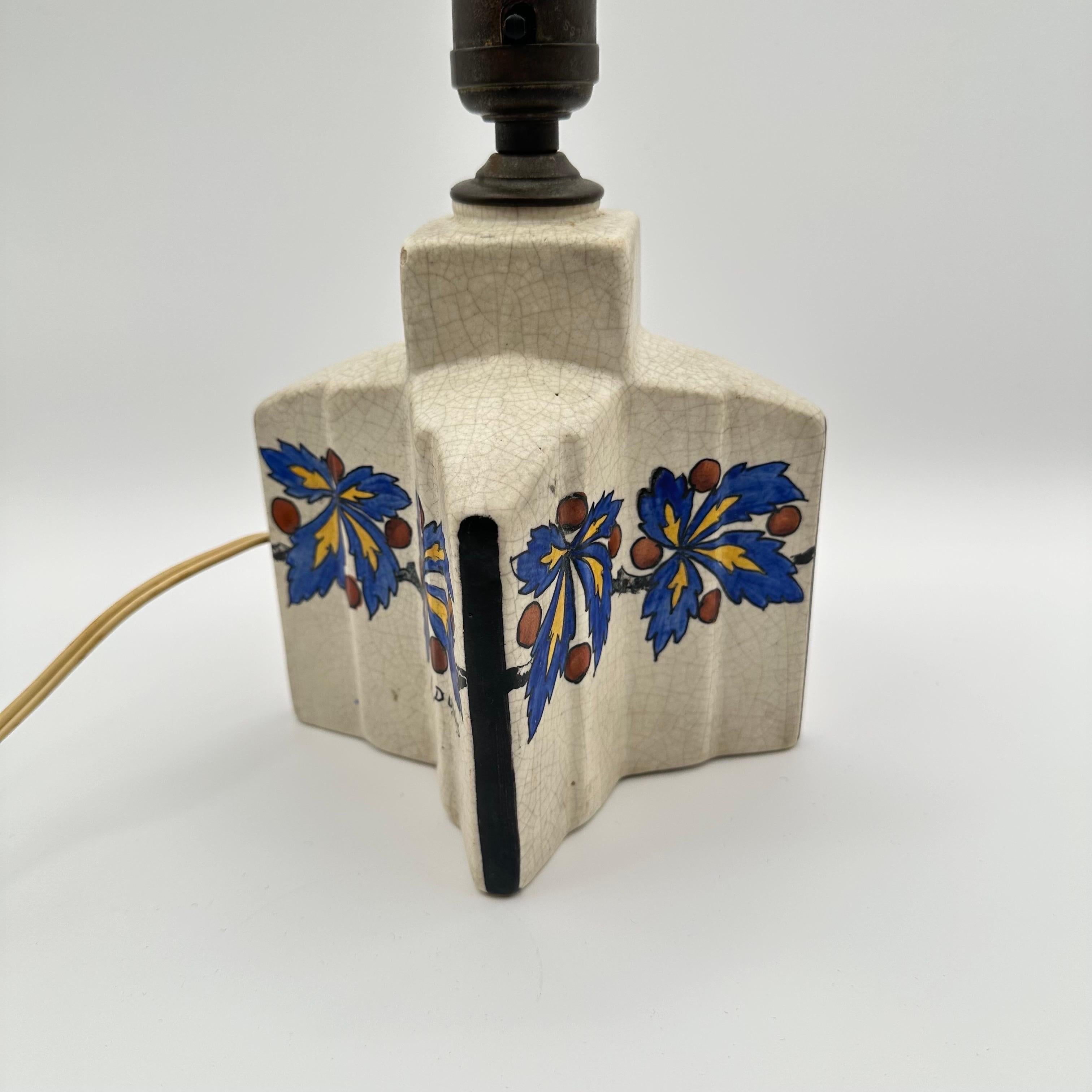 Vintage Art Deco Hand Glazed Ceramic Table Lamp by Antoine Dubois, Signed 1