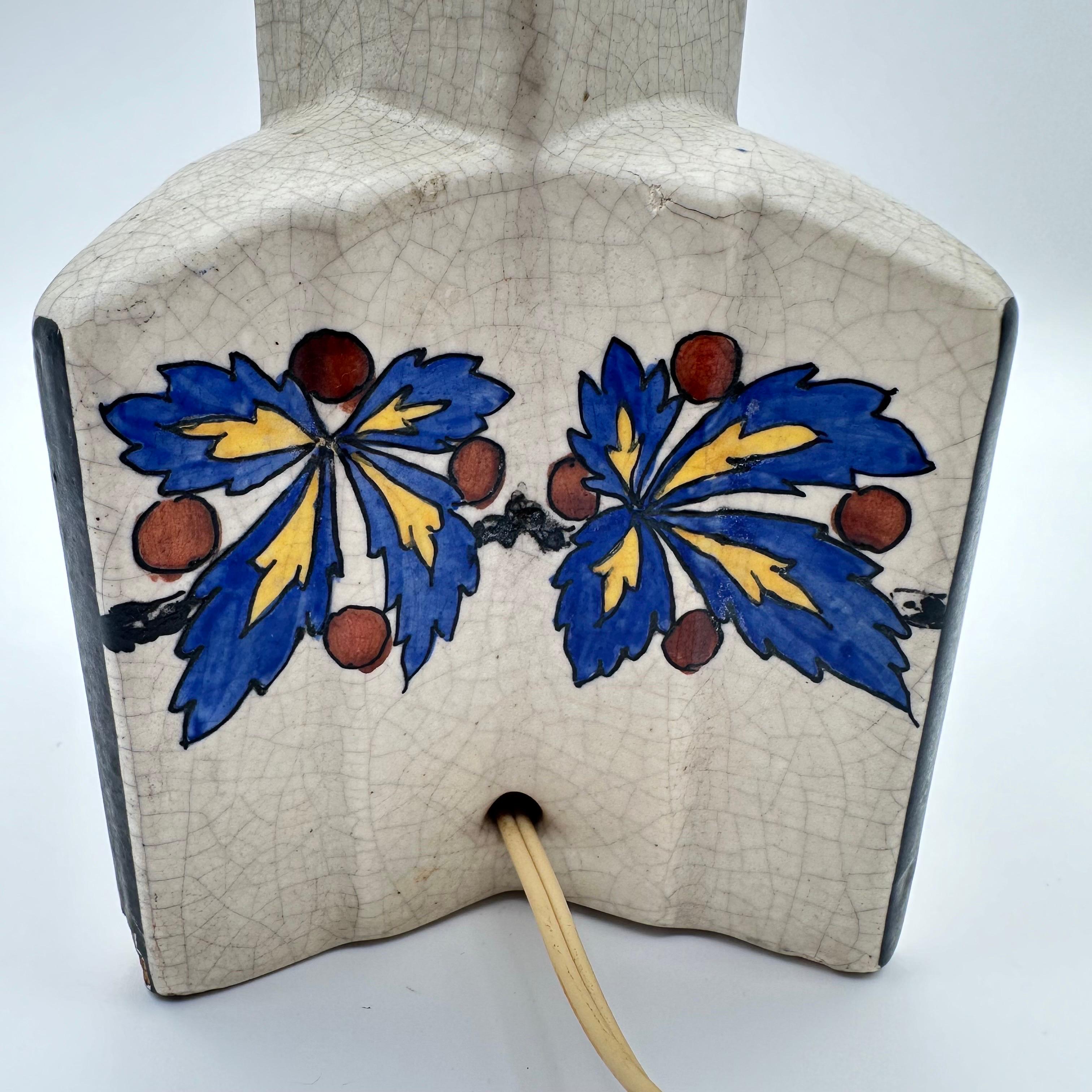 Vintage Art Deco Hand Glazed Ceramic Table Lamp by Antoine Dubois, Signed 3
