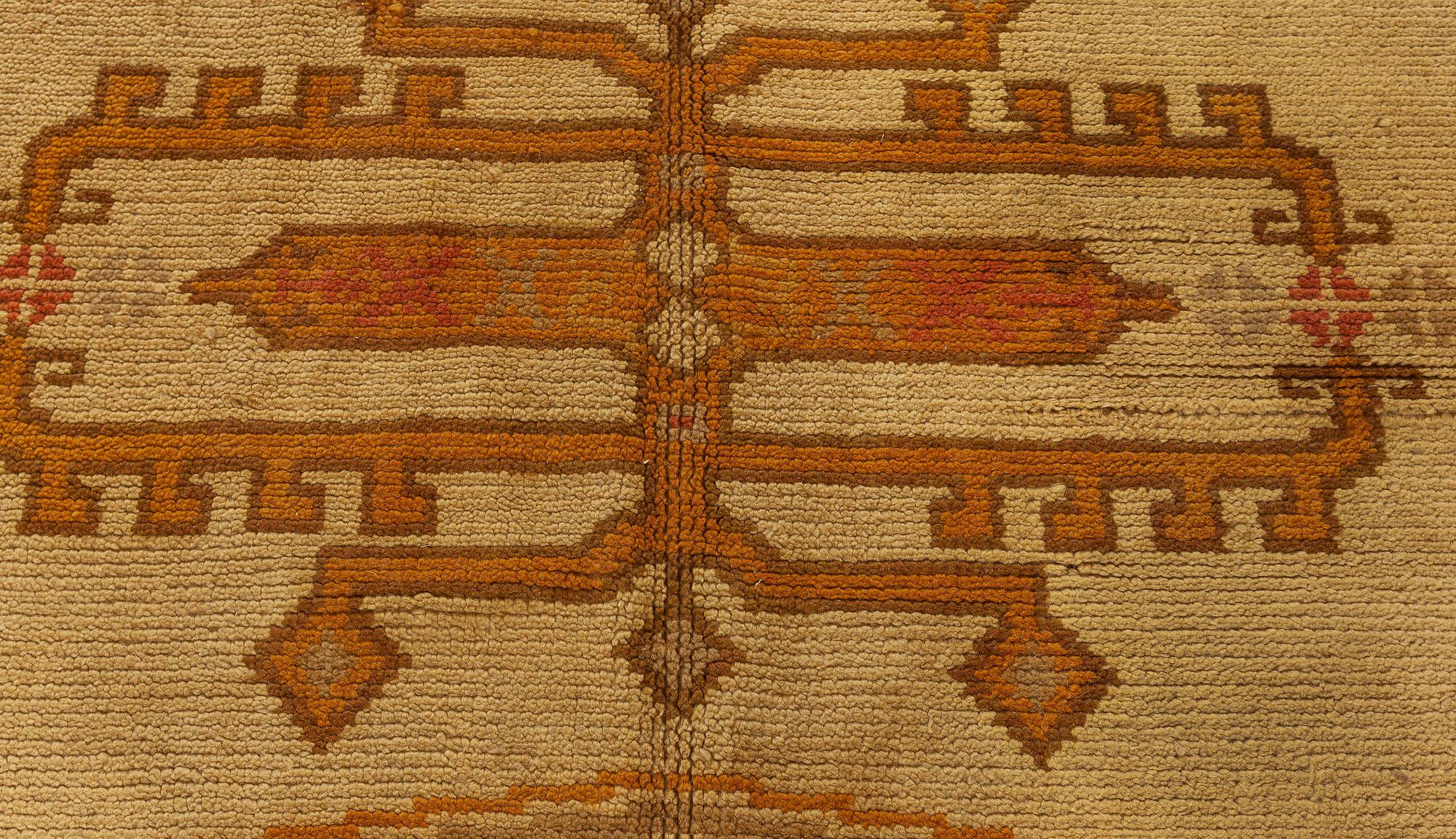 French Vintage Art Deco Handmade Wool Rug For Sale