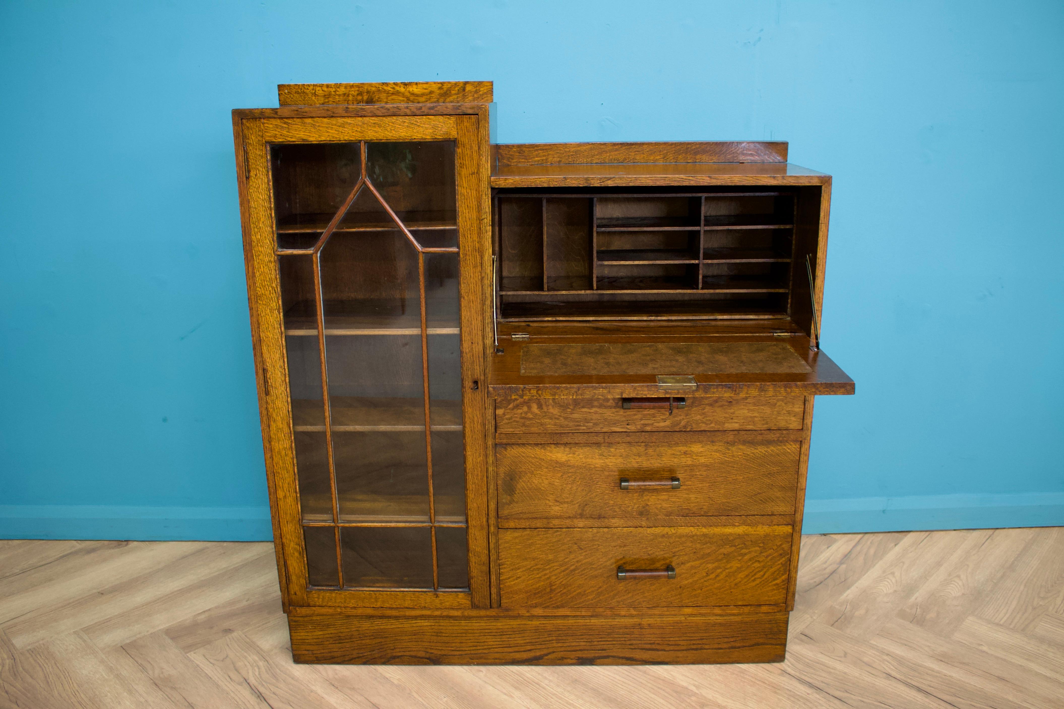Vintage Art-Déco-Büro-Bücherregal aus Eichenholz im Heals-Stil, 1930er Jahre (Furnier) im Angebot